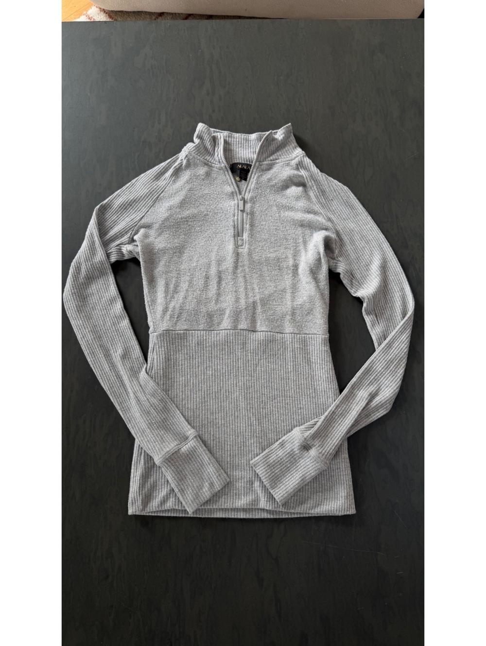 Alala Women's Light Gray Ribbed Half-Zip Pullover Top Size XS